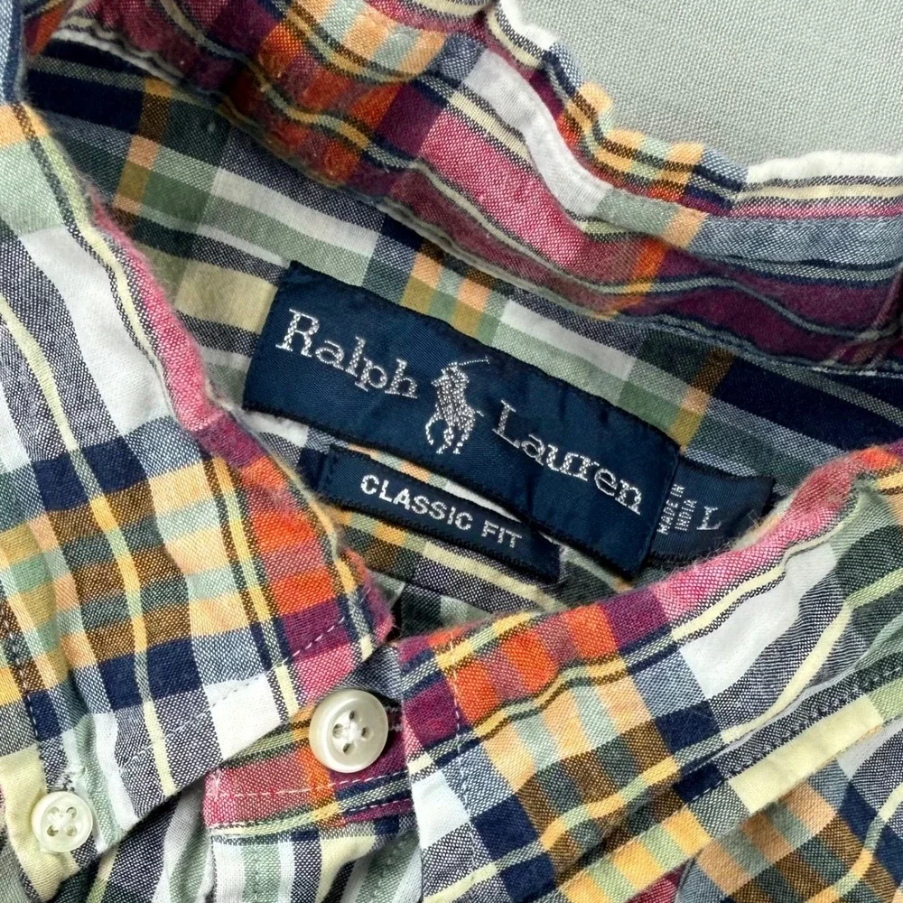 Ralph Lauren Shirt Mens Large Classic Fit Plaid Button Down Short Sleeve Preppy‎